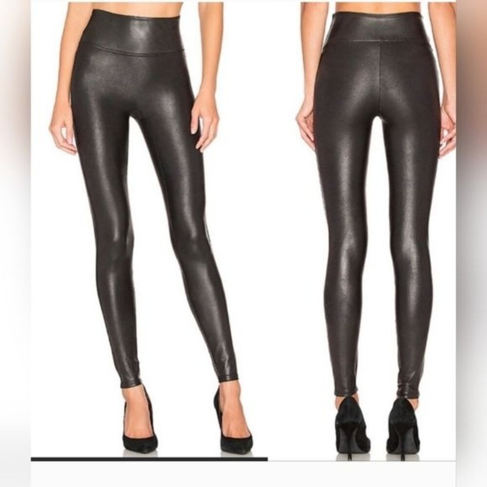 Spanx Faux Leather Leggings S Black‎ Countoured Power Waistband Going Out Baddie